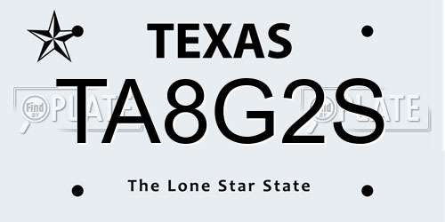 TA8G2S Texas License Plate