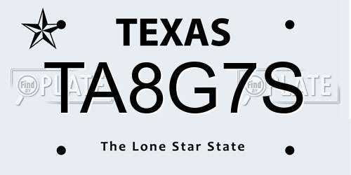 TA8G7S Texas License Plate