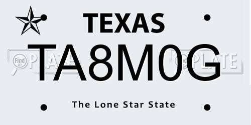 TA8M0G Texas License Plate