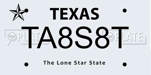 TA8S8T Texas License Plate