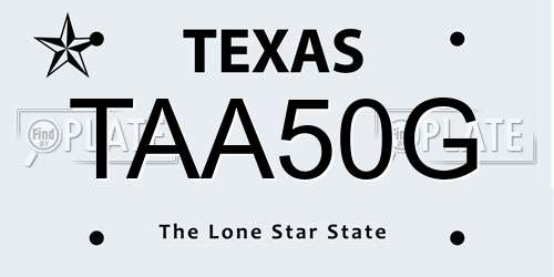 TAA50G Texas License Plate