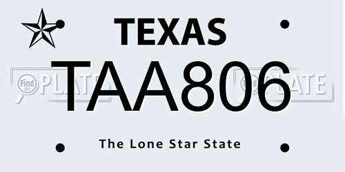 TAA806 Texas License Plate