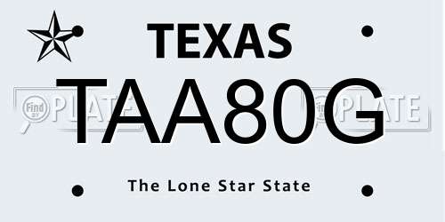 TAA80G Texas License Plate