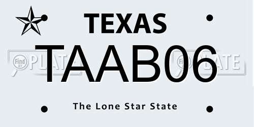 TAAB06 Texas License Plate