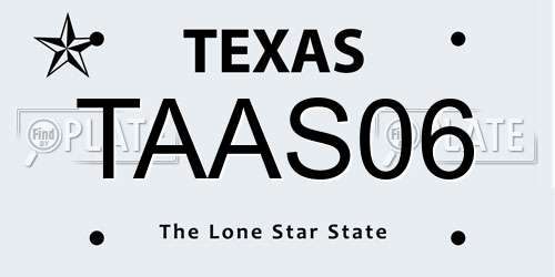 TAAS06 Texas License Plate