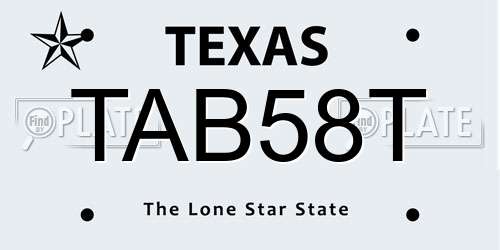 TAB58T Texas License Plate