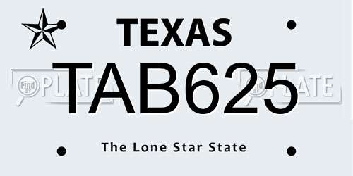 TAB625 Texas License Plate