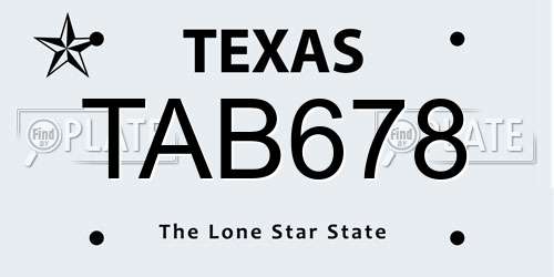 TAB678 Texas License Plate
