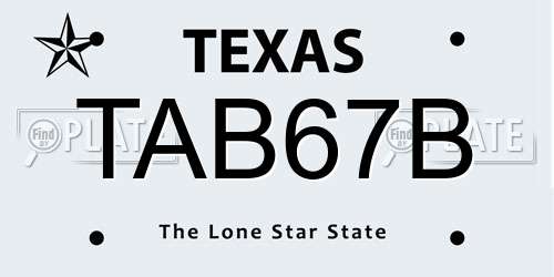 TAB67B Texas License Plate