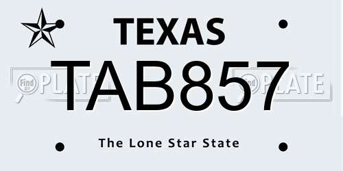 TAB857 Texas License Plate