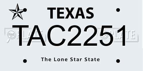 TAC2251 Texas License Plate