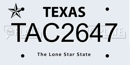 TAC2647 Texas License Plate
