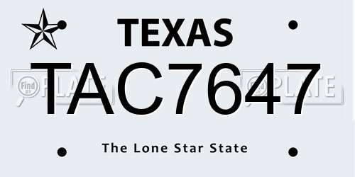 TAC7647 Texas License Plate