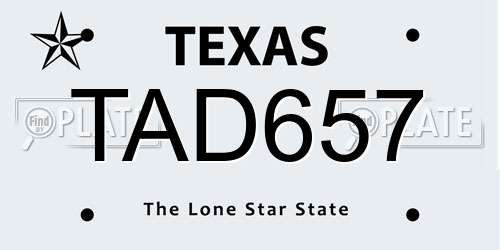 TAD657 Texas License Plate