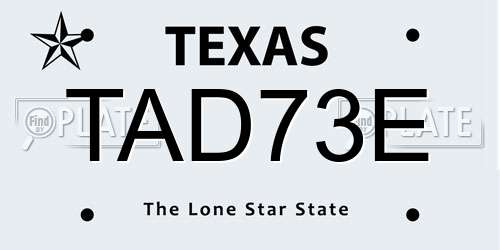 TAD73E Texas License Plate