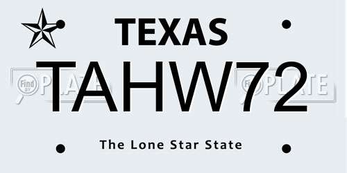 TAHW72 Texas License Plate