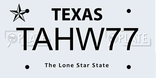 TAHW77 Texas License Plate