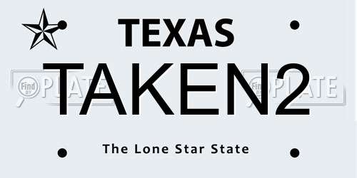 TAKEN2 Texas License Plate