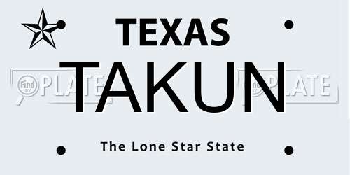 TAKUN Texas License Plate