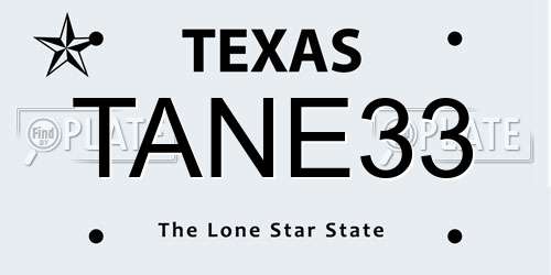TANE33 Texas License Plate