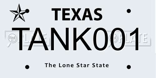 TANK001 Texas License Plate