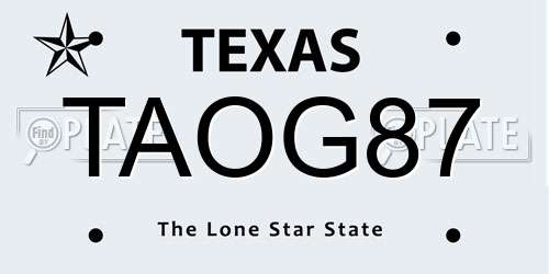 TAOG87 Texas License Plate
