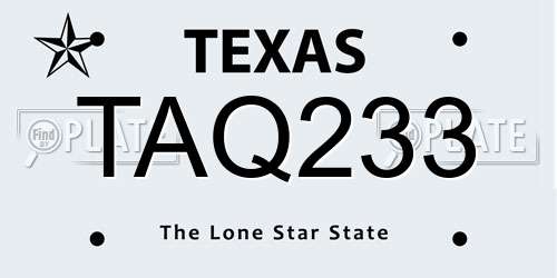 TAQ233 Texas License Plate