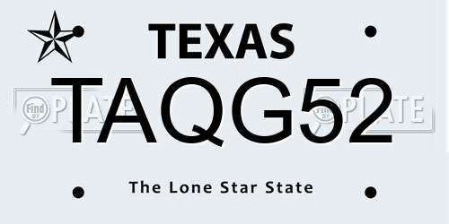 TAQG52 Texas License Plate
