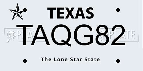 TAQG82 Texas License Plate
