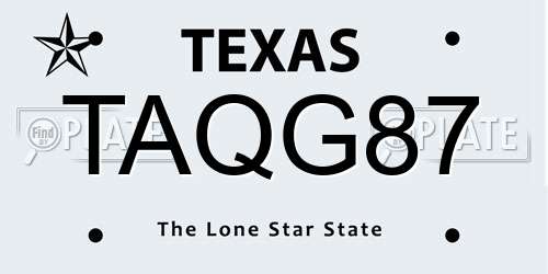 TAQG87 Texas License Plate