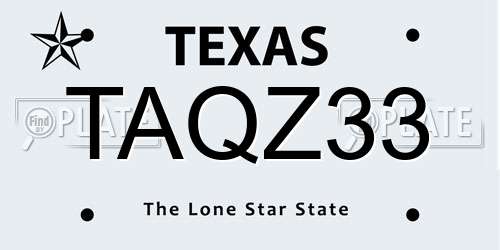 TAQZ33 Texas License Plate