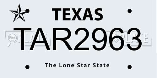 TAR2963 Texas License Plate