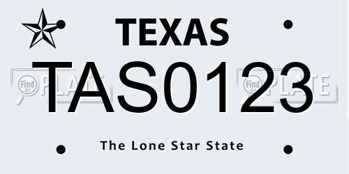 TAS0123 Texas License Plate
