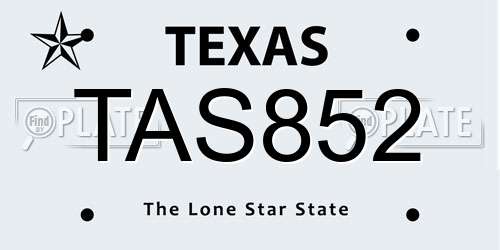 TAS852 Texas License Plate