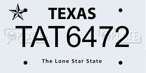 TAT6472 Texas License Plate