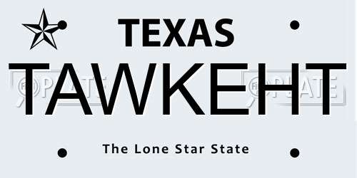 TAWKEHT Texas License Plate