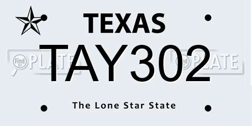 TAY302 Texas License Plate