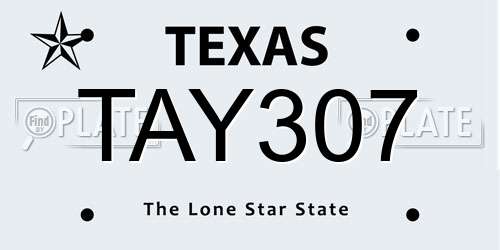 TAY307 Texas License Plate