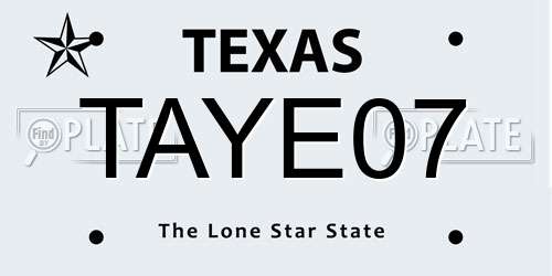 TAYE07 Texas License Plate