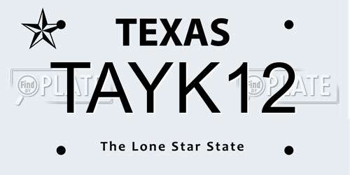 TAYK12 Texas License Plate