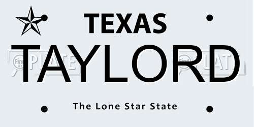 TAYLORD Texas License Plate