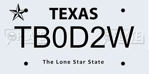 TB0D2W Texas License Plate