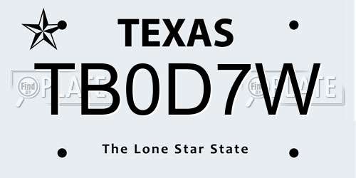 TB0D7W Texas License Plate