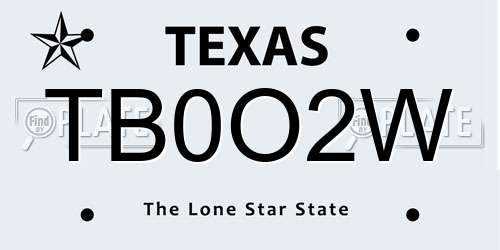 TB0O2W Texas License Plate