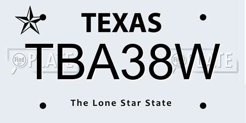 TBA38W Texas License Plate
