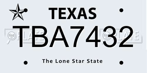TBA7432 Texas License Plate