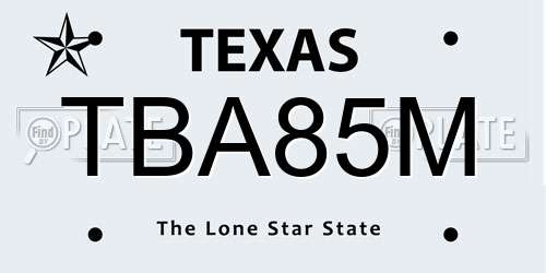 TBA85M Texas License Plate