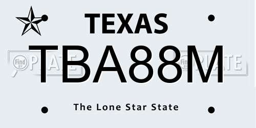 TBA88M Texas License Plate