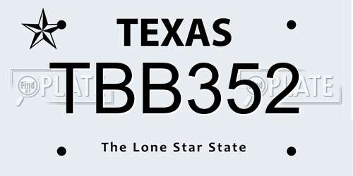 TBB352 Texas License Plate