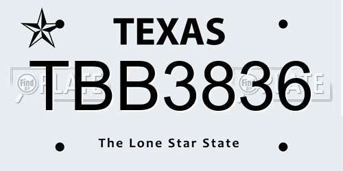 TBB3836 Texas License Plate